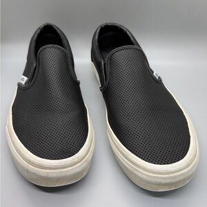 Vans Black Perforated leather Slip-On Sneakers women’s size 6.5 men’s 5